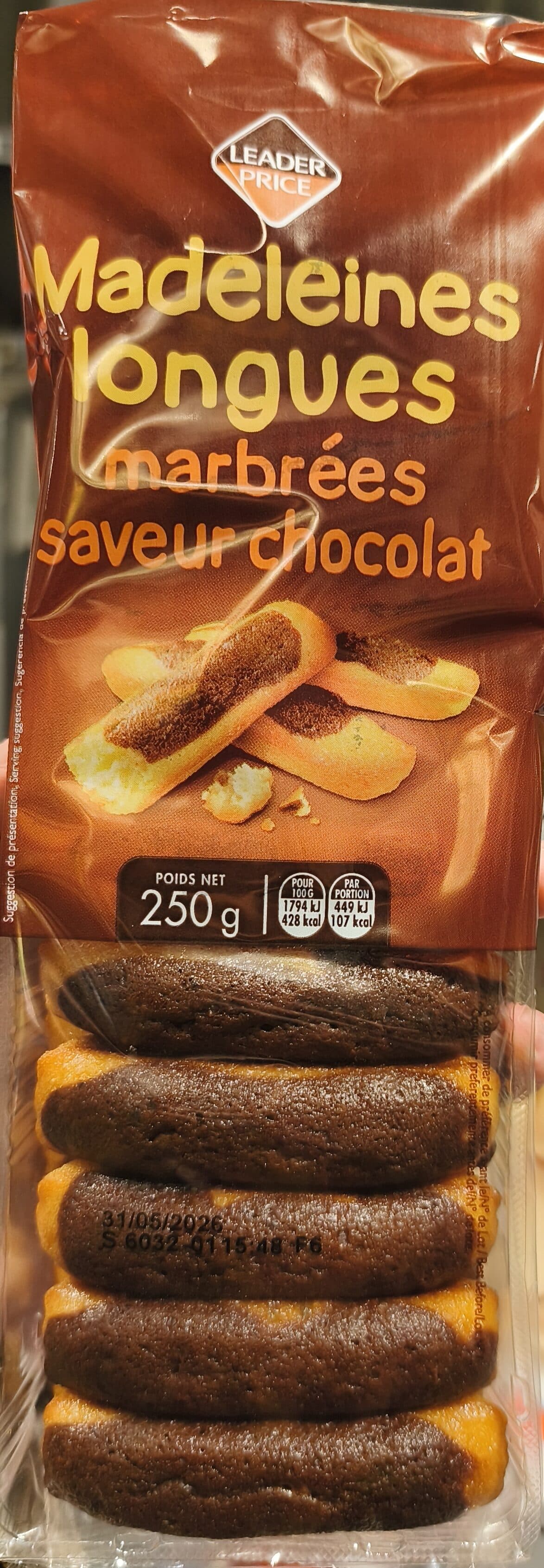 Leader Price Madeleines Longues Marbrées au Chocolat packshot