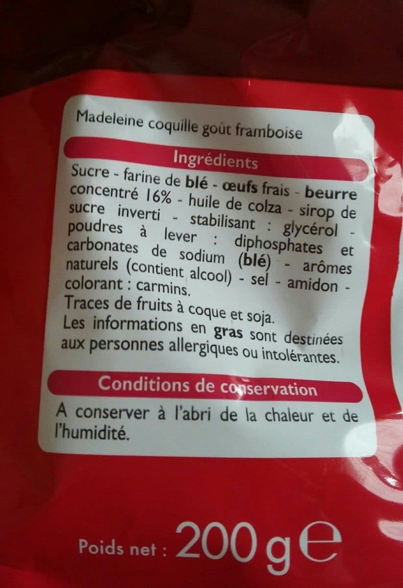 Leader Price Madeleines aux oeufs saveur framboise packshot