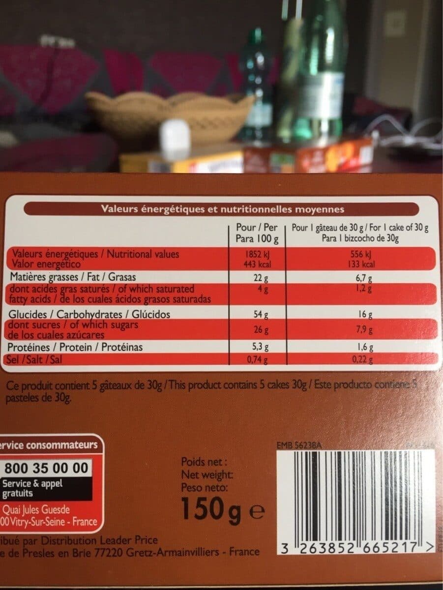 Leader Price Mini gâteaux aux pépites de chocolat packshot