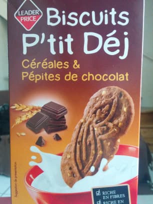 Leader Price Biscuits P'tit Déj céréales & Pépites de chocolat packshot