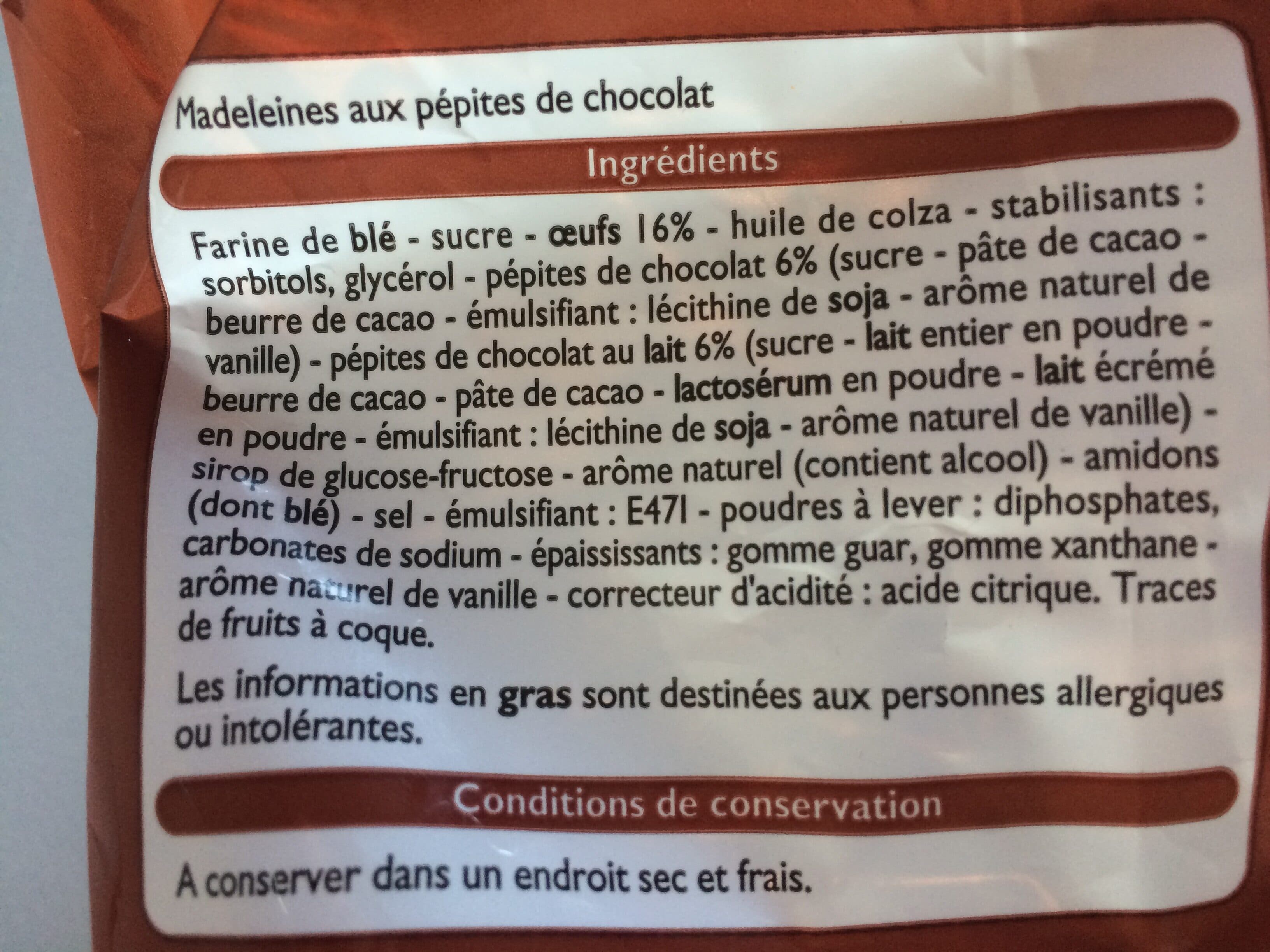 Leader Price Madeleines aux œufs avec pépites de chocolat packshot