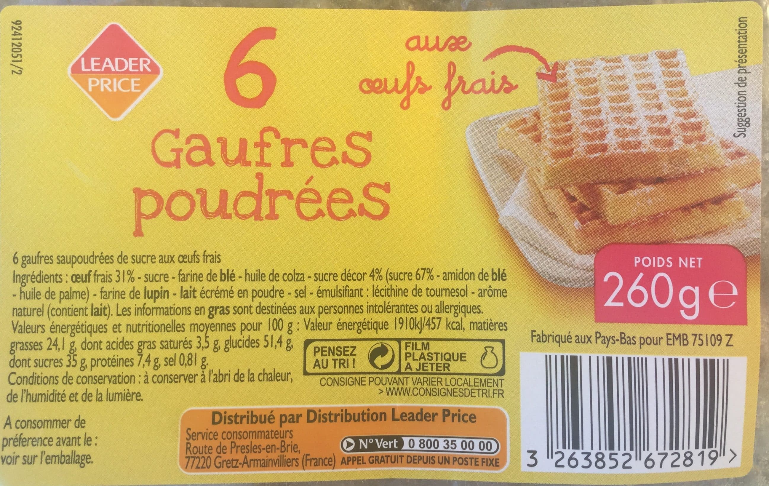 Leader Price Gaufres poudrées packshot