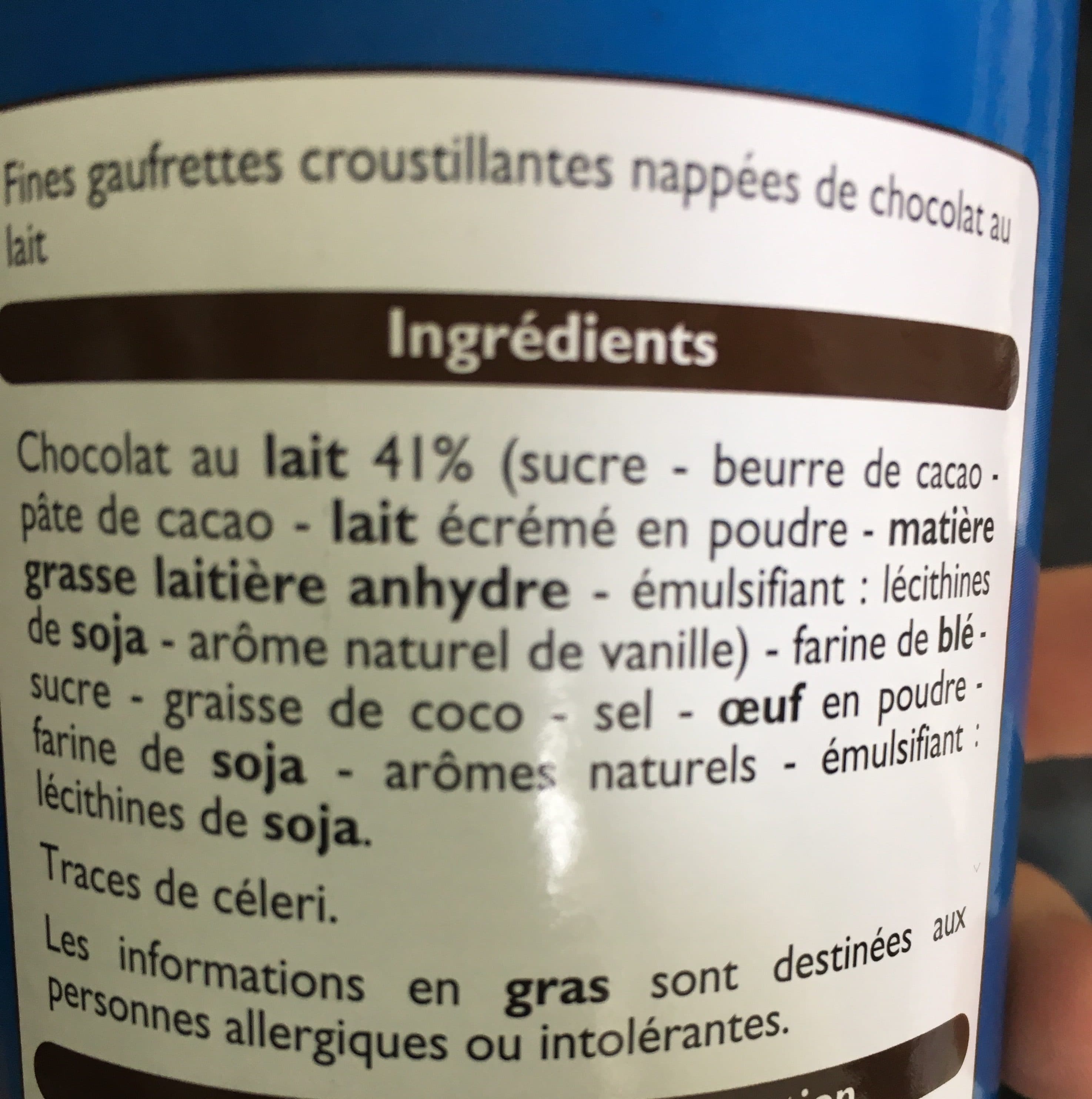Leader Price Gaufrettes chocolat au lait packshot
