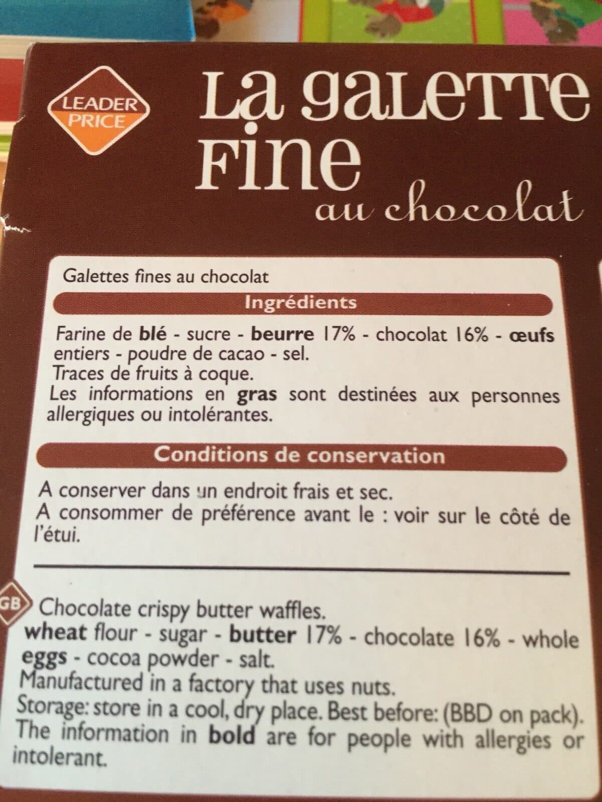 Leader Price La Galette Fine au Chocolat packshot