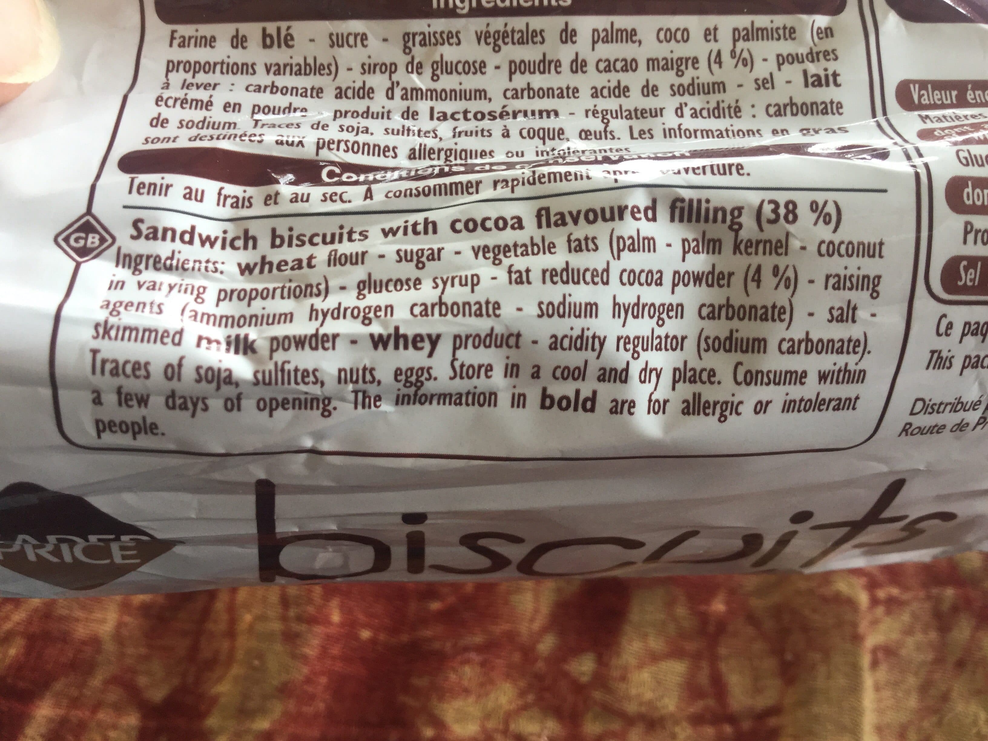 Leader Price Biscuits Fourrés Goût Chocolat packshot