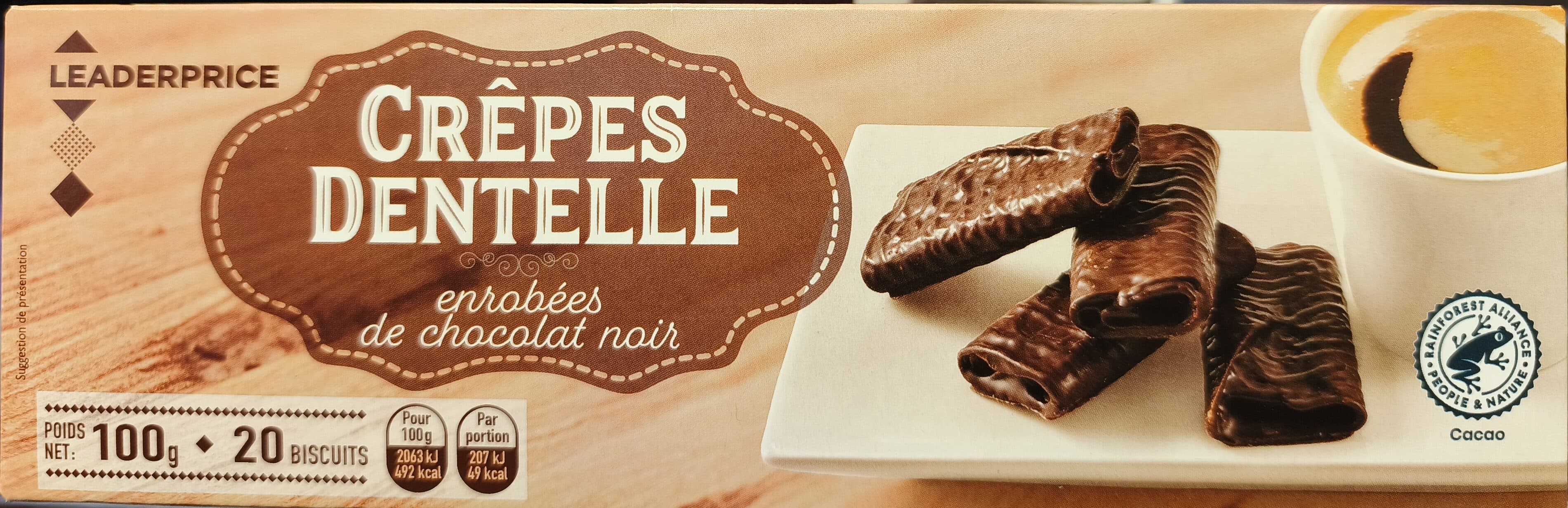 Leader Price Crêpes Dentelle ENROBÉES DE CHOCOLAT NOIR packshot