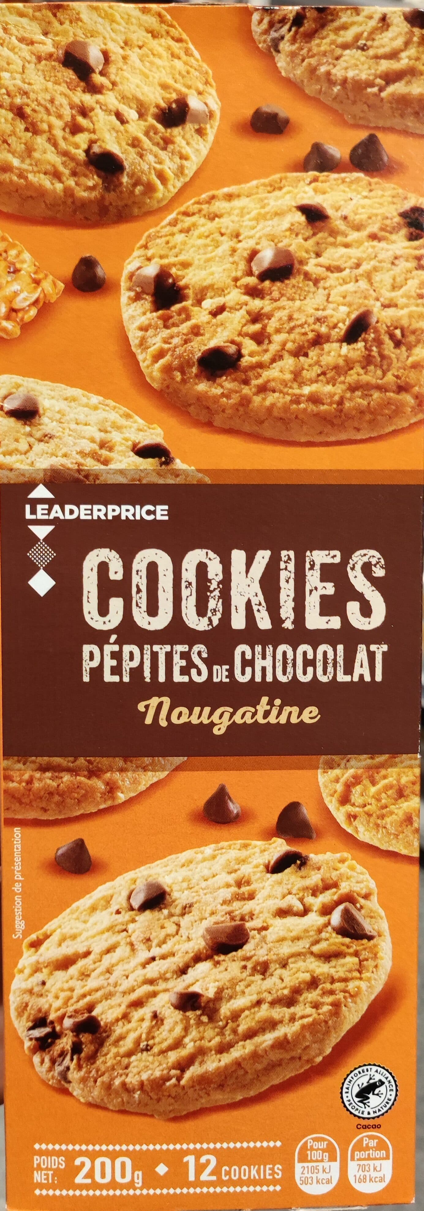 Leader Price cookies pépites de chocolat nougatine packshot
