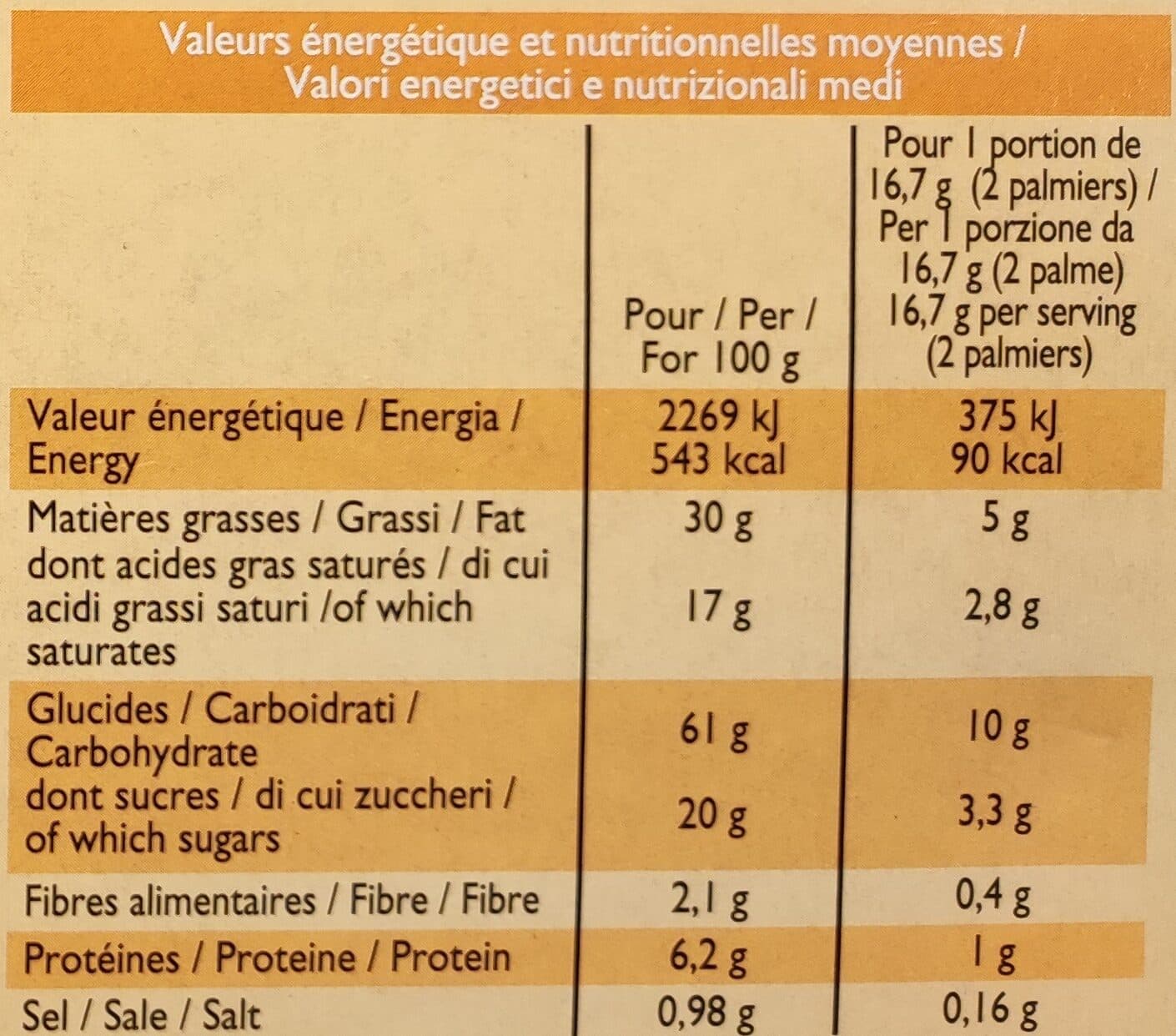 Leader Price Palmiers feuilletés croustillants packshot