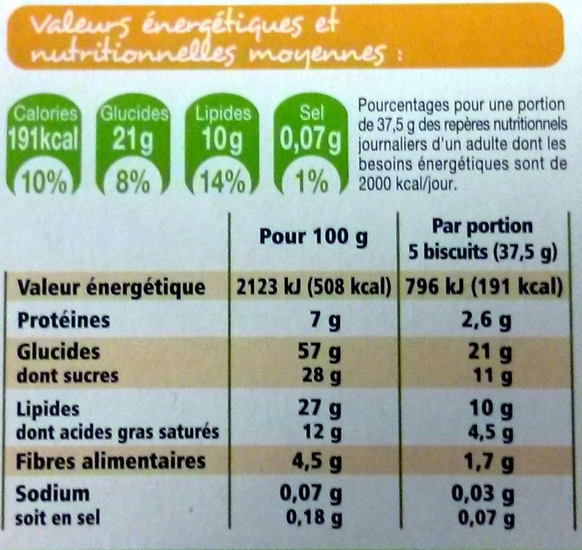 Leader Price Sablés céréales chocolat noir Bio packshot