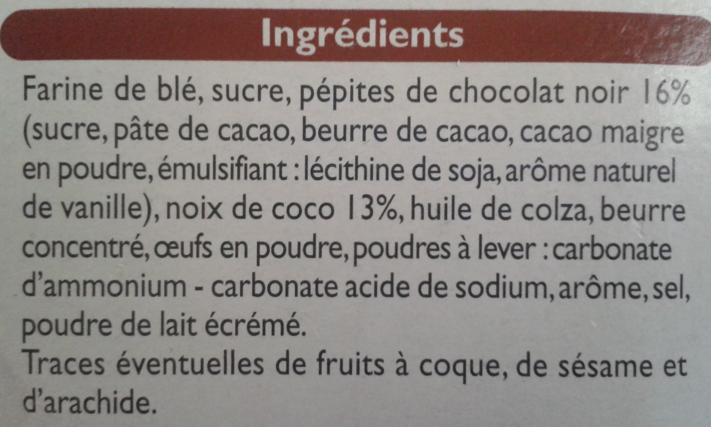 Leader Price Cookies Noix de Coco pépites de chocolat (12 biscuits) packshot