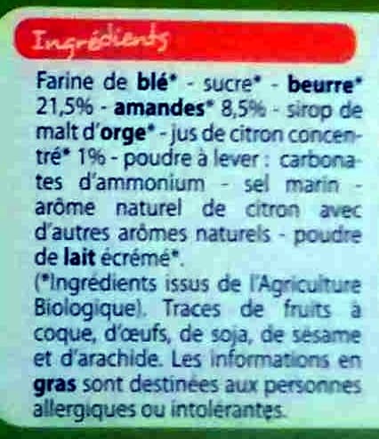 Leader Price Sablés amande citron bio packshot