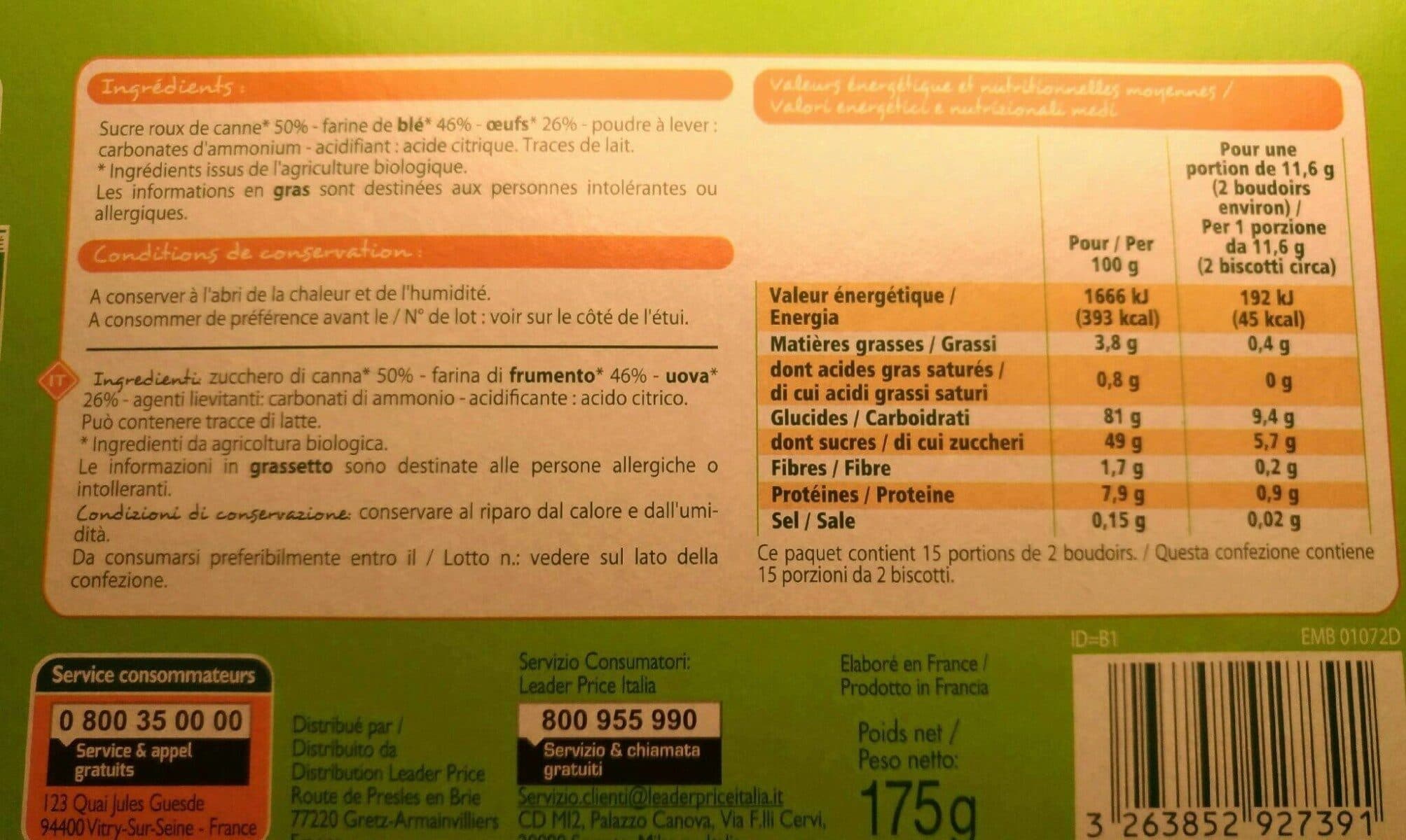 Leader Price Boudoirs bio packshot