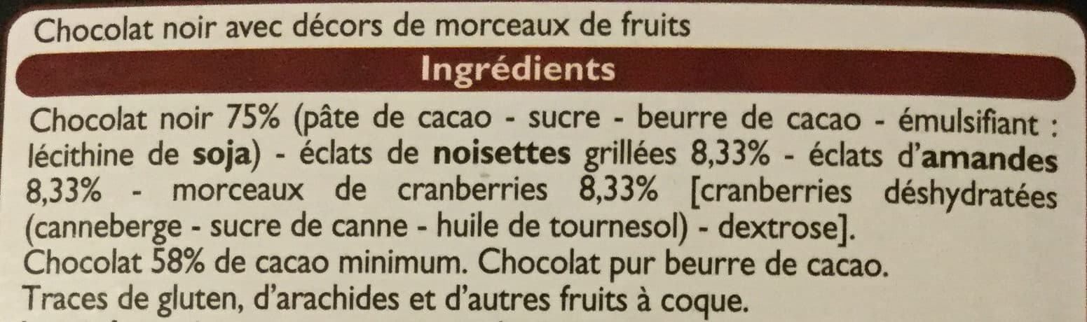 Leader Price Chocolat noir - amandes, noisettes et cranberries packshot