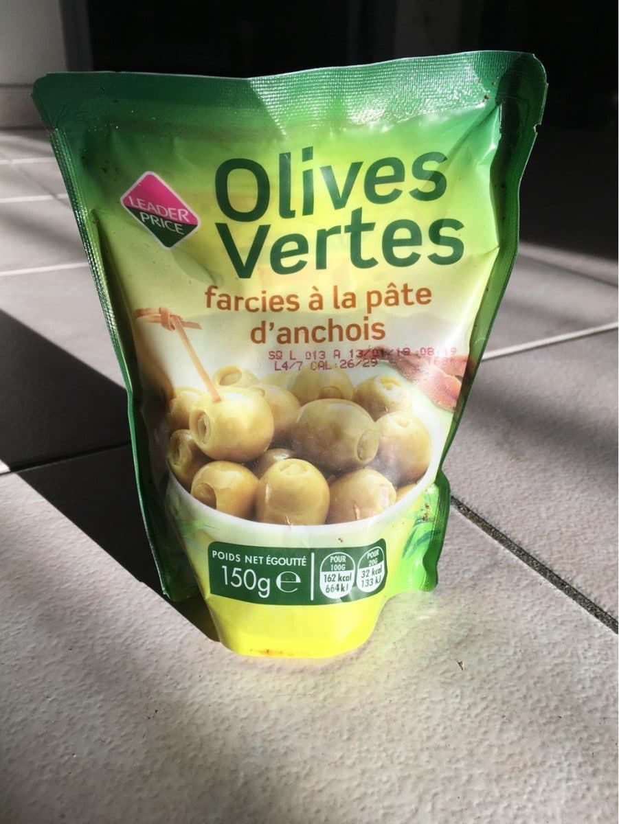 Leader Price Olives Vertes farcis à la pâte d'anchois packshot