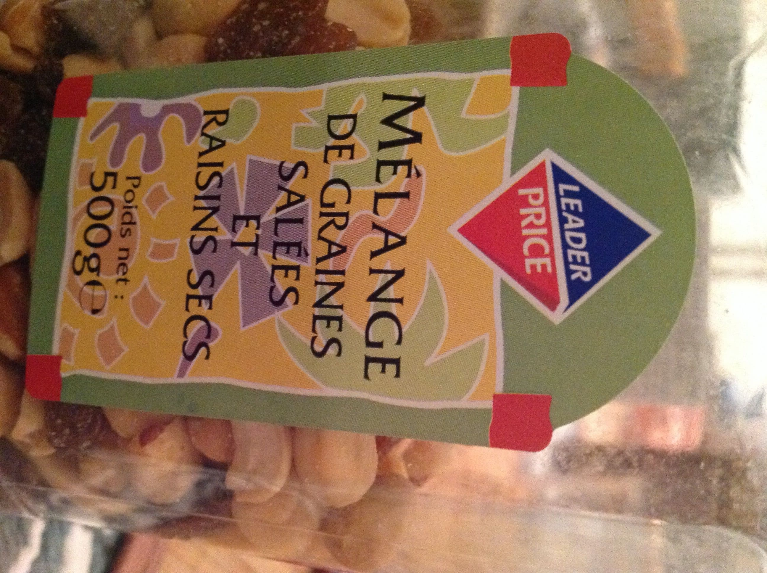 Leader Price Mélange de graines grillées salées et de raisins secs packshot