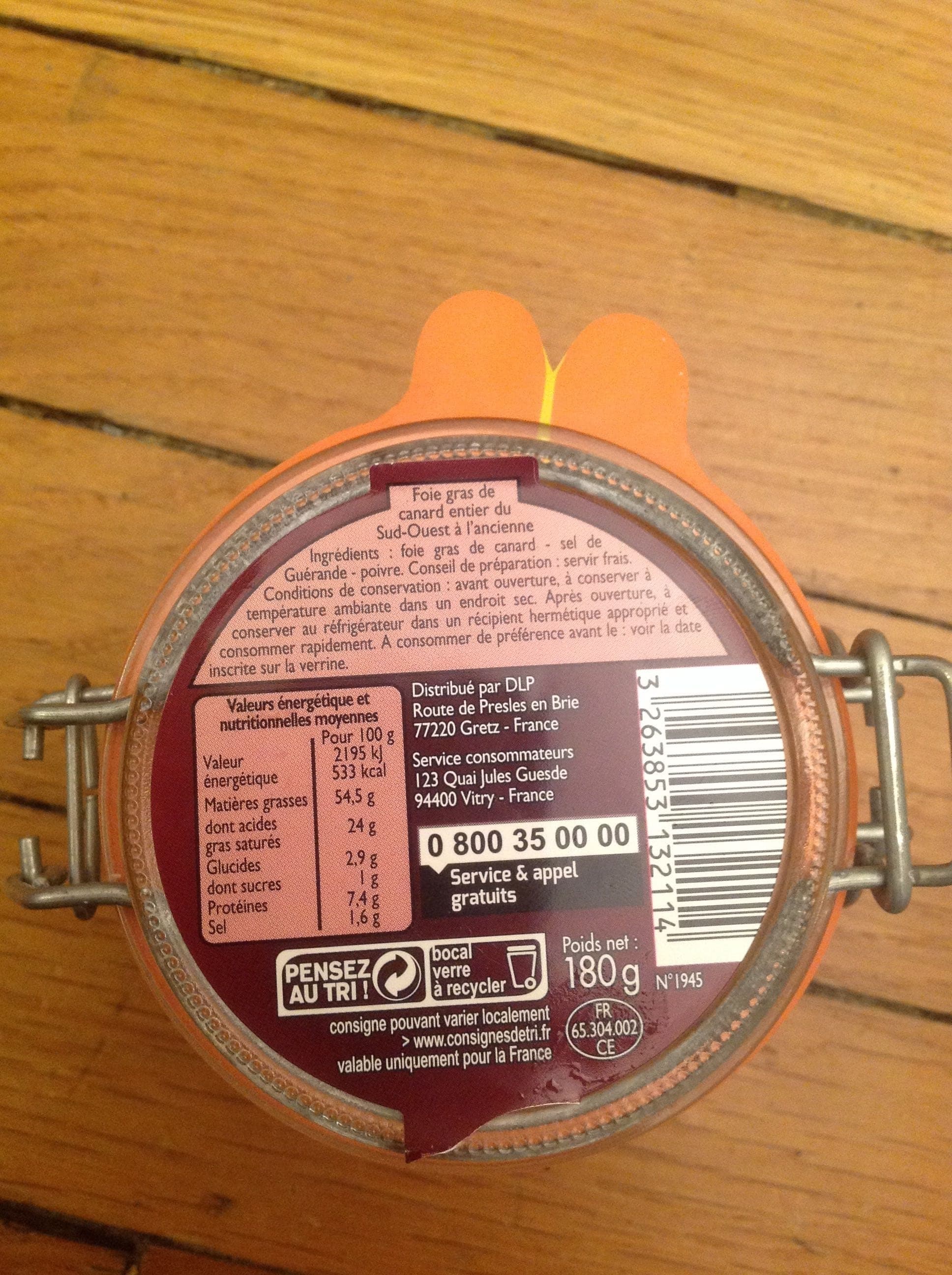 Leader Price Foie gras de canard entier du Sud-Ouest packshot