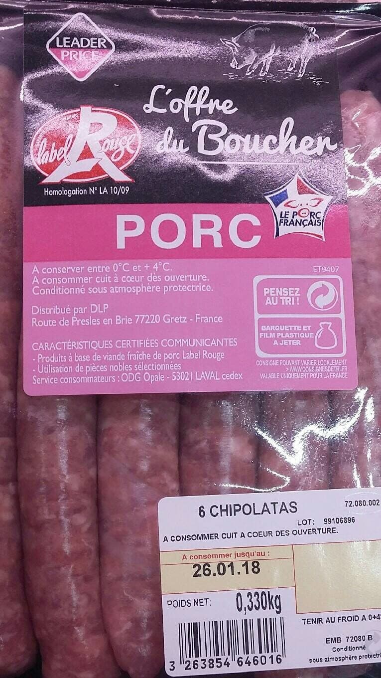 Leader Price 6 Chipolatas packshot