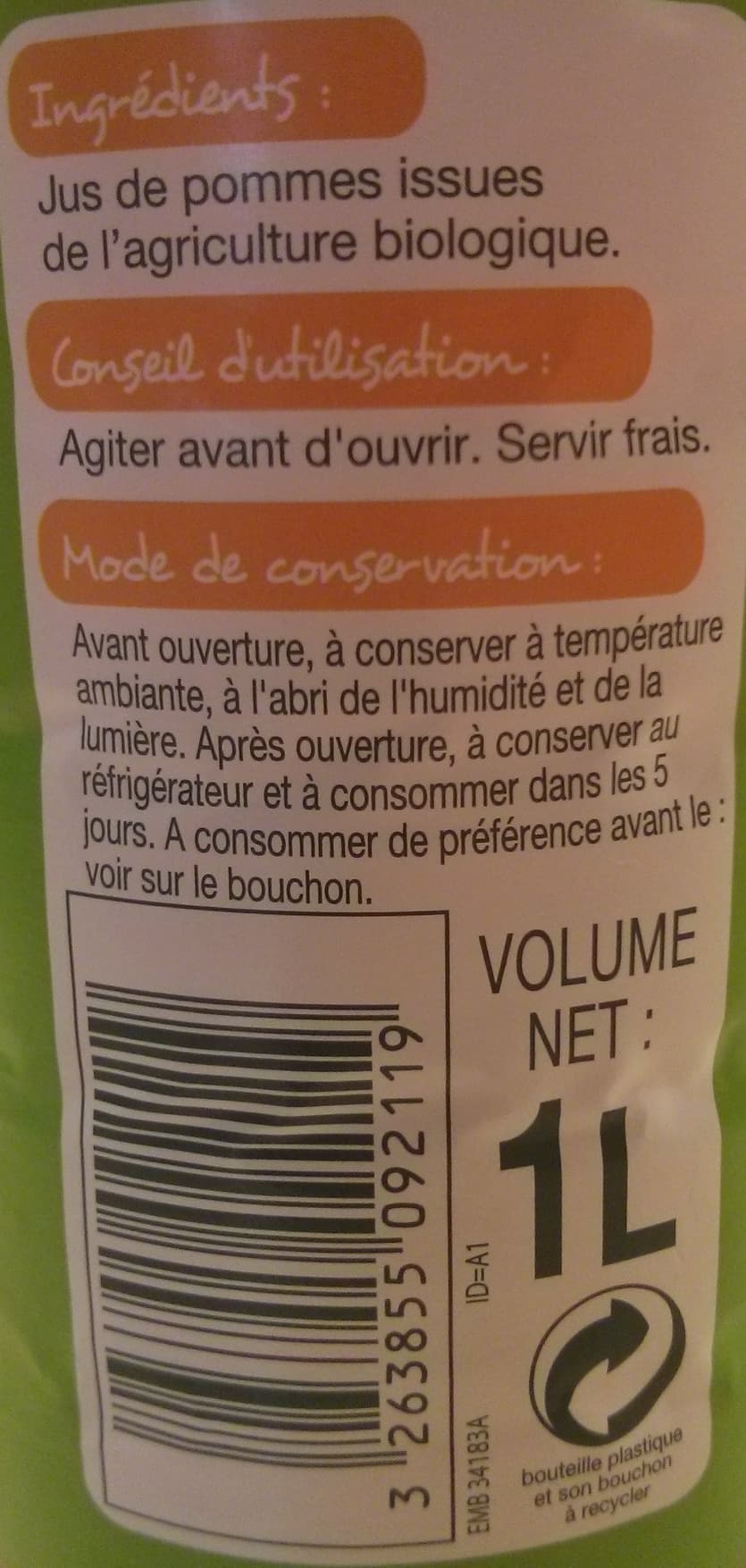 Leader Price 100% Pur Jus Pomme packshot