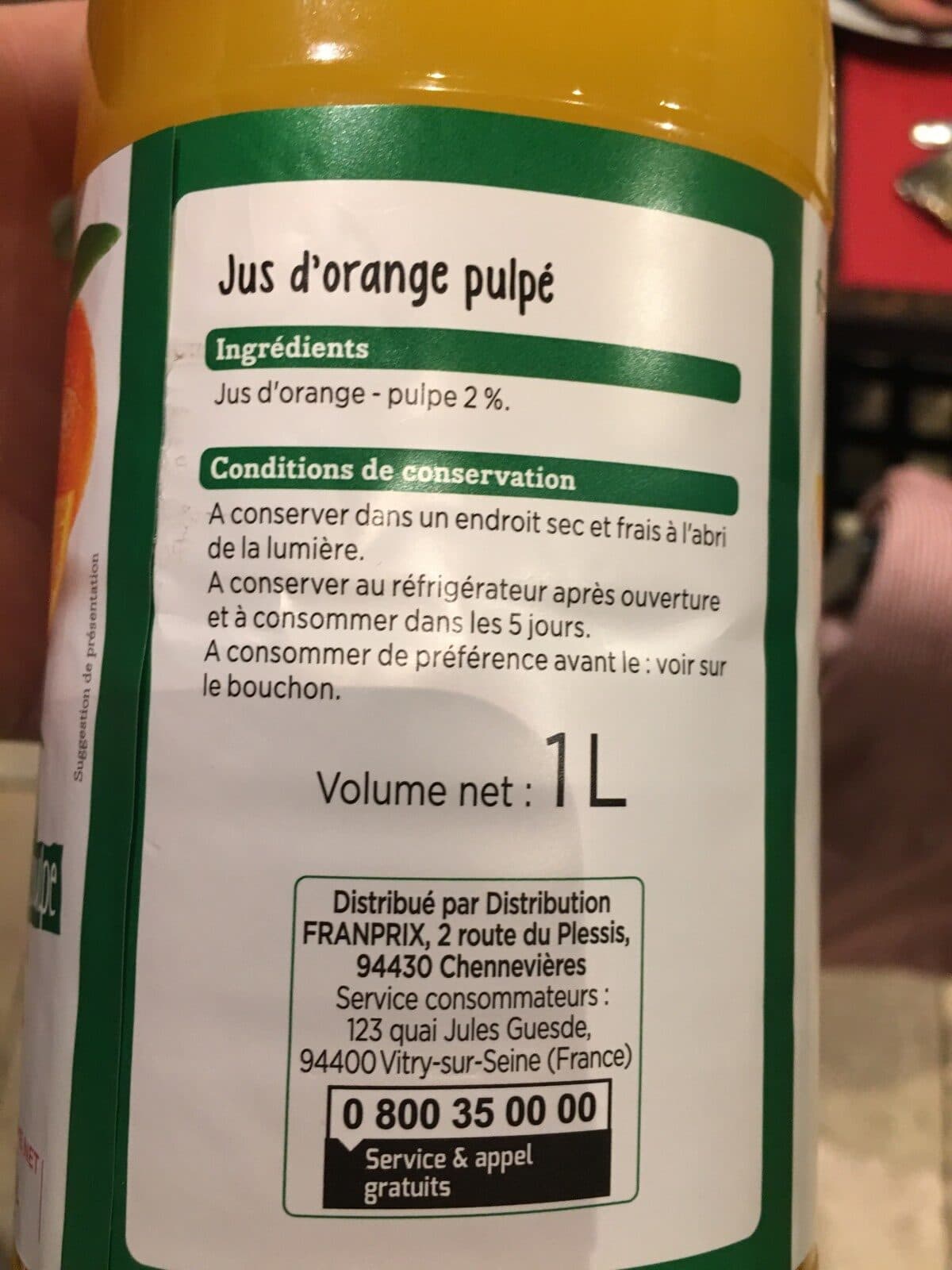 Franprix Pure jus orange avec pulpe packshot