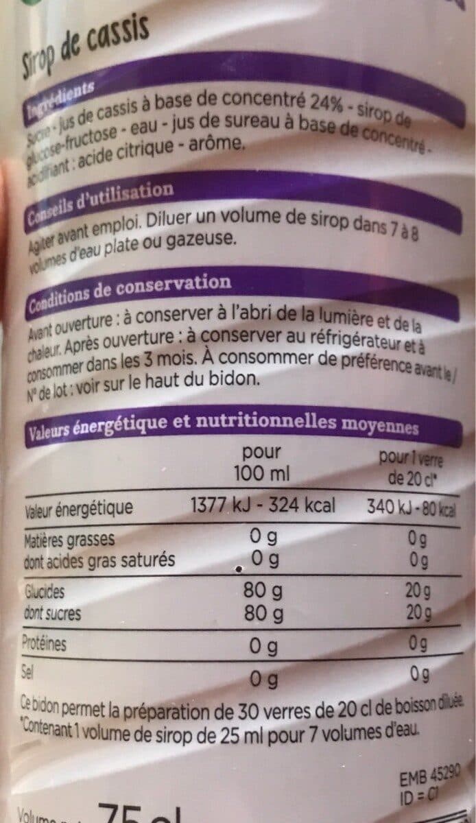 Franprix Sirop de cassis packshot