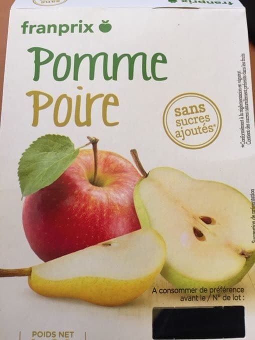 Franprix Purée pommes poires sans sucre ajouté packshot