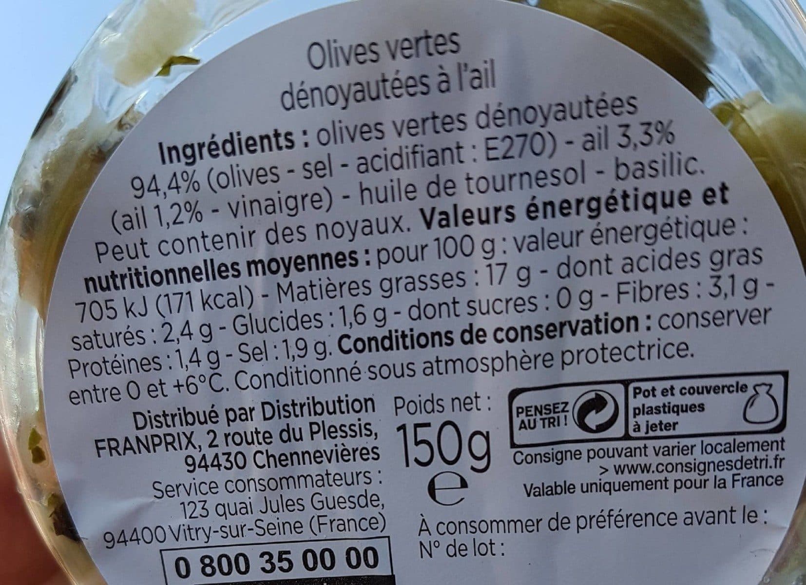 Franprix Olives vertes à l'ail dénoyautées packshot