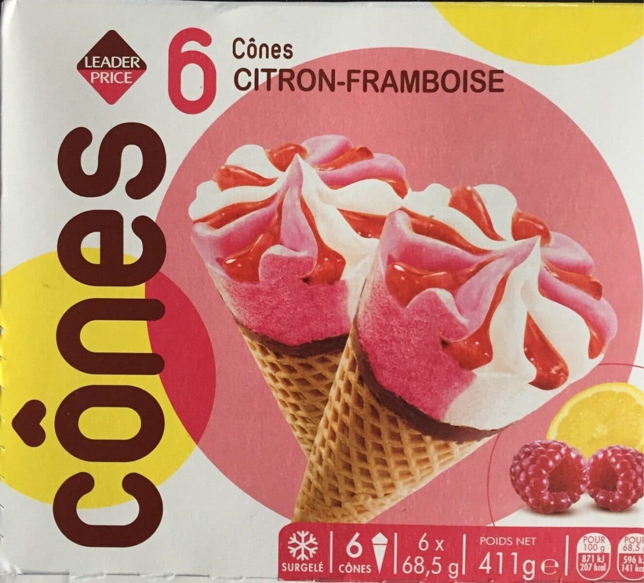 Leader Price Cône Citron Framboise packshot