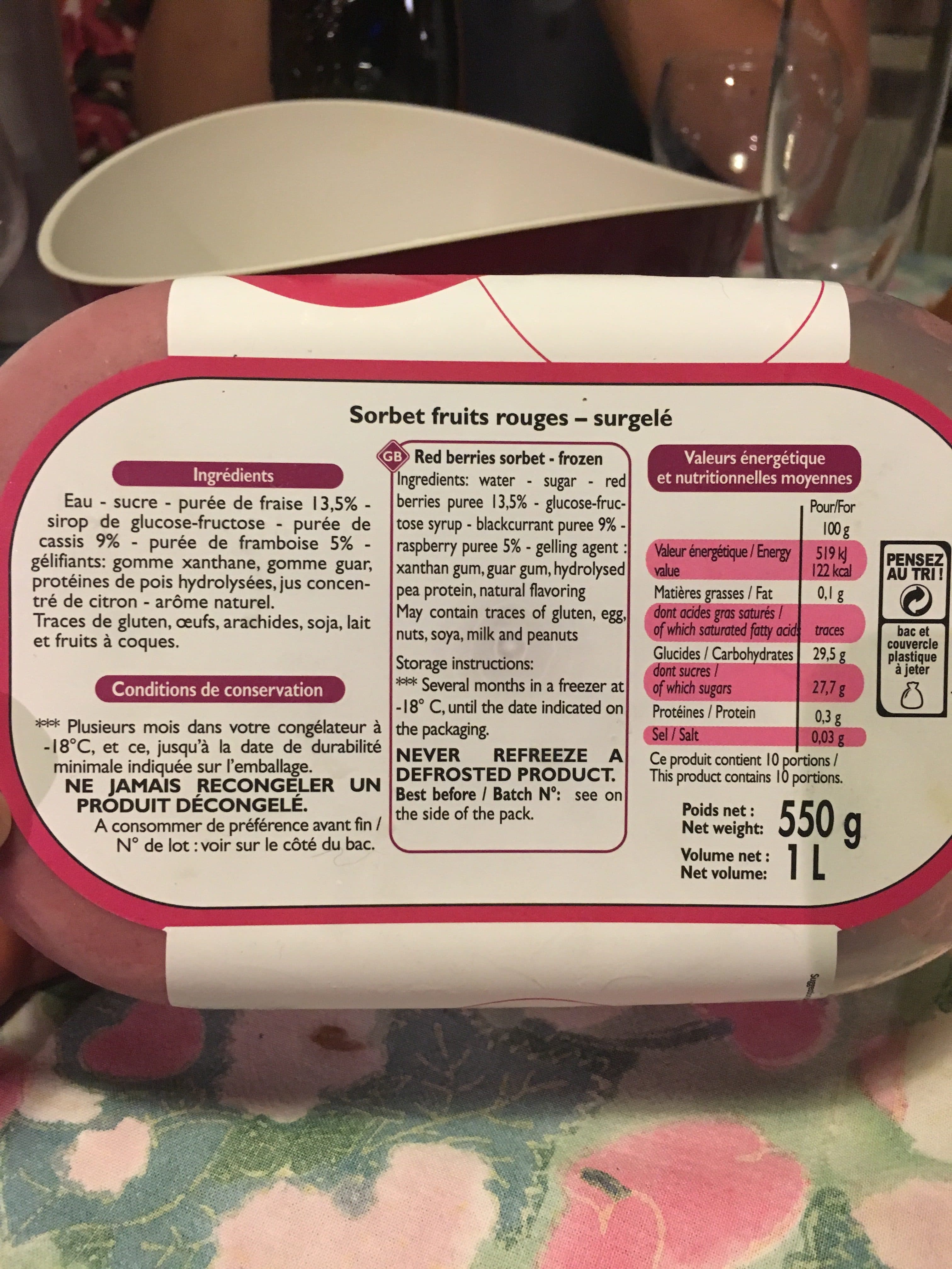 Leader Price Sorbet aux fruits rouges packshot