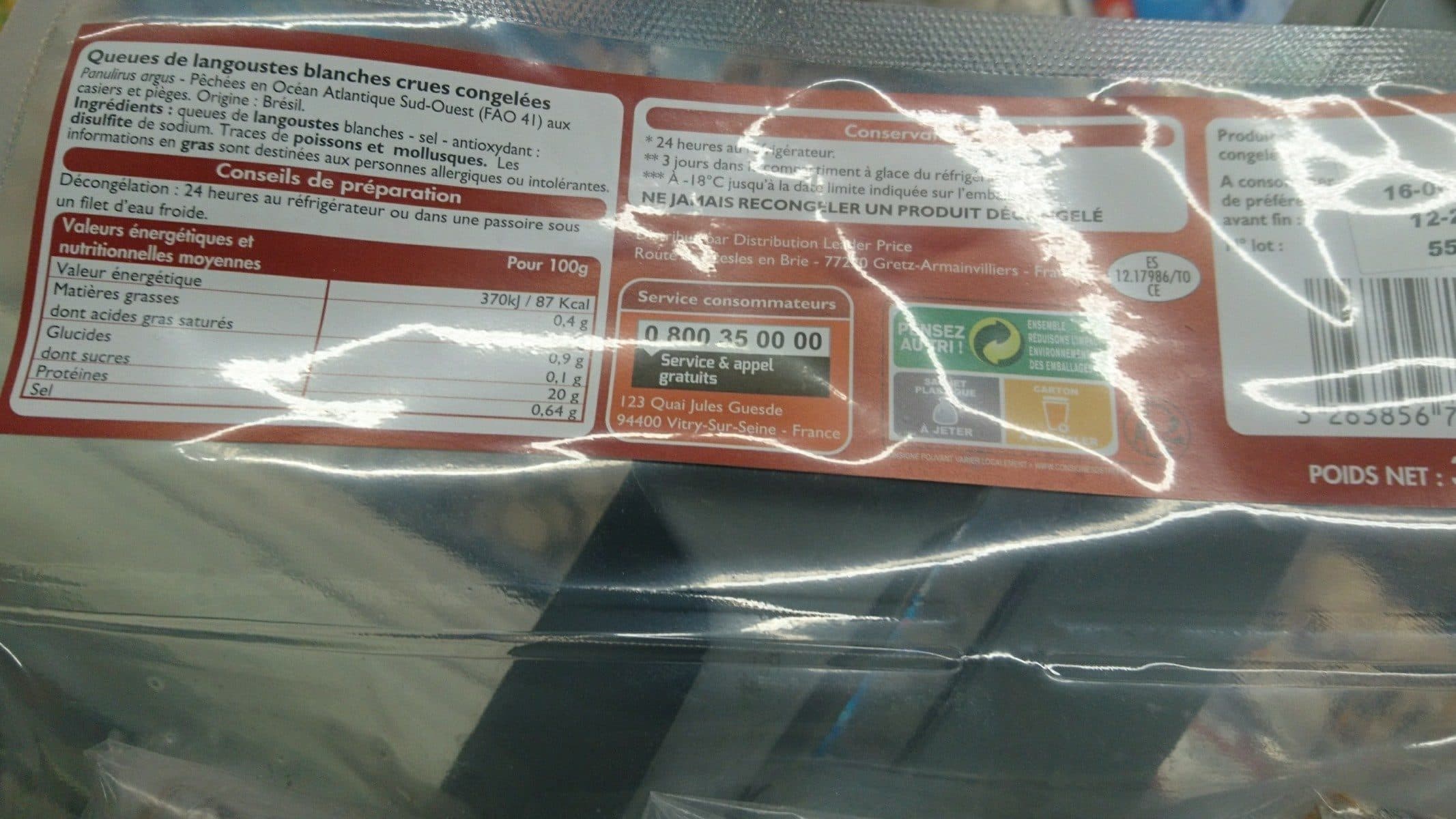 Leader Price Queues de Langouste Blanches Crues packshot