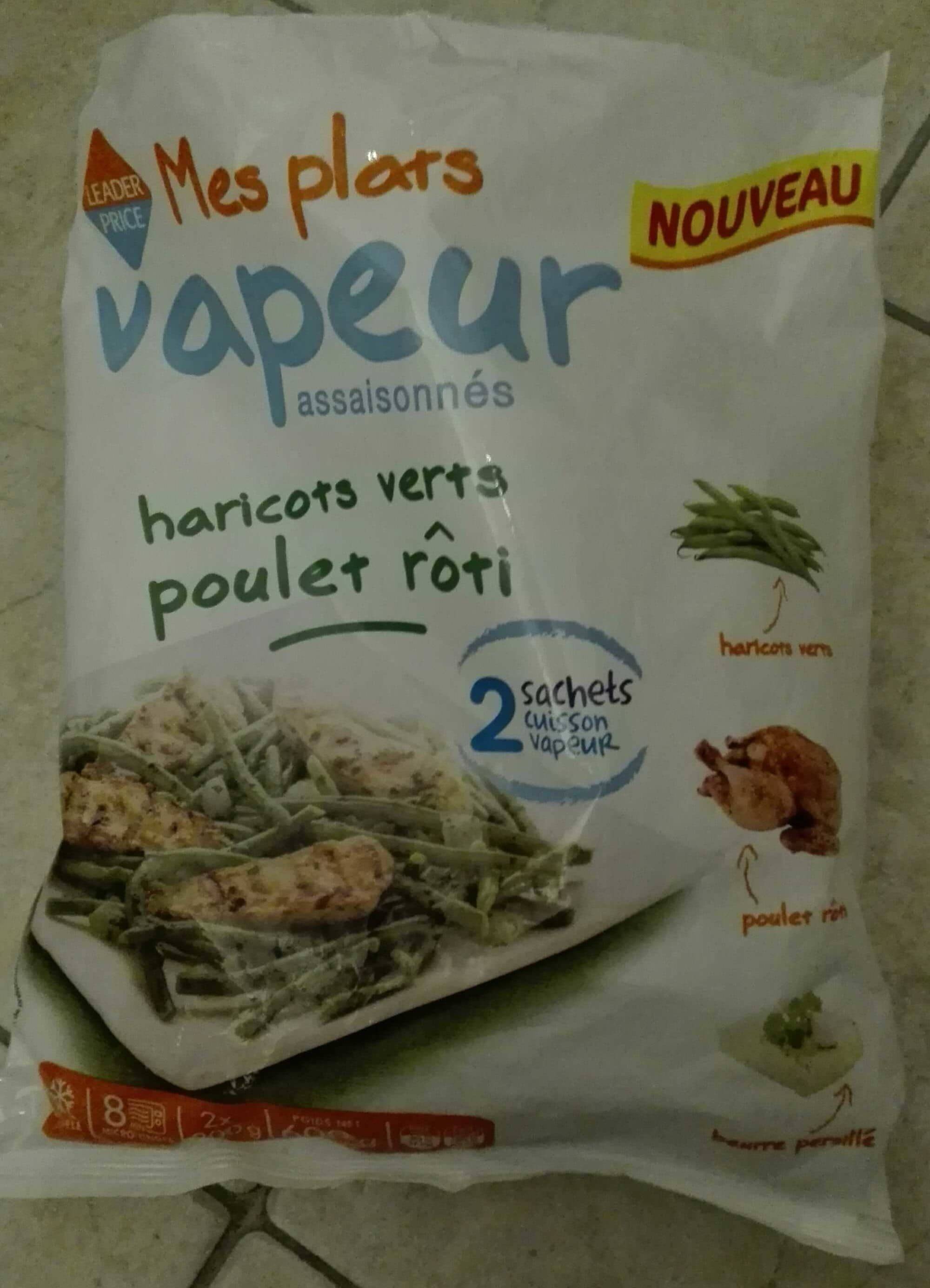 Leader Price Mes plats vapeur assaisonnés haricots verts poulet rôti packshot