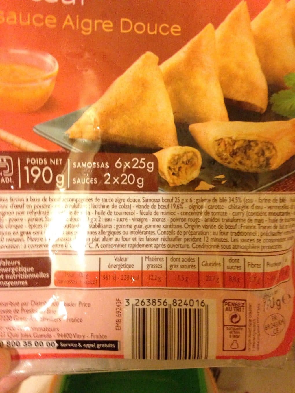Leader Price Samoussa au bœuf et sa sauce aigre douce packshot