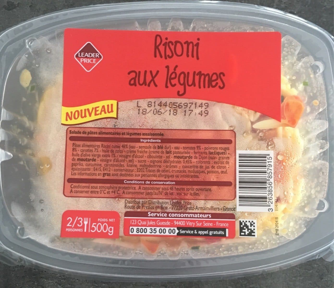 Leader Price Risoni aux légumes packshot