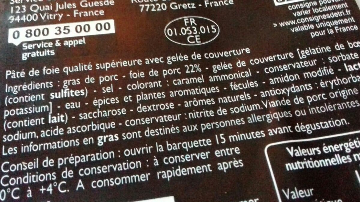 Open Food Facts Pâté de foie de porc supérieur packshot