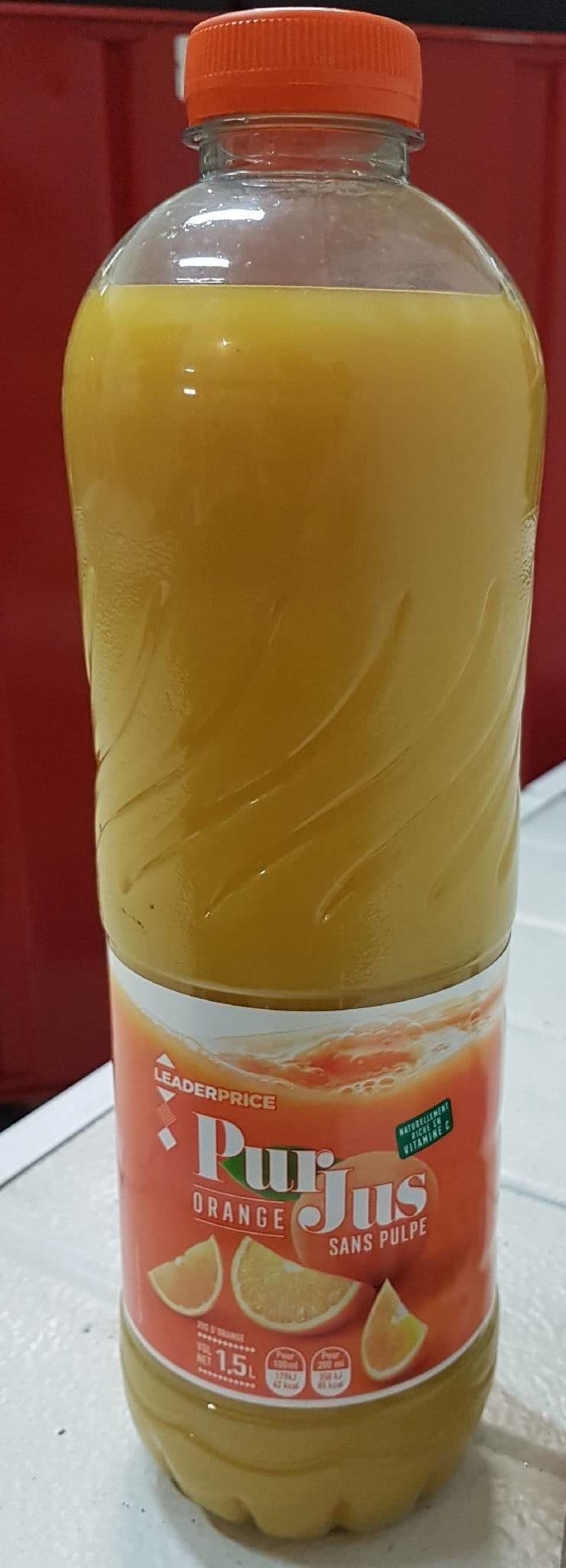 Leader Price Pur jus d'orange sans pulpe packshot