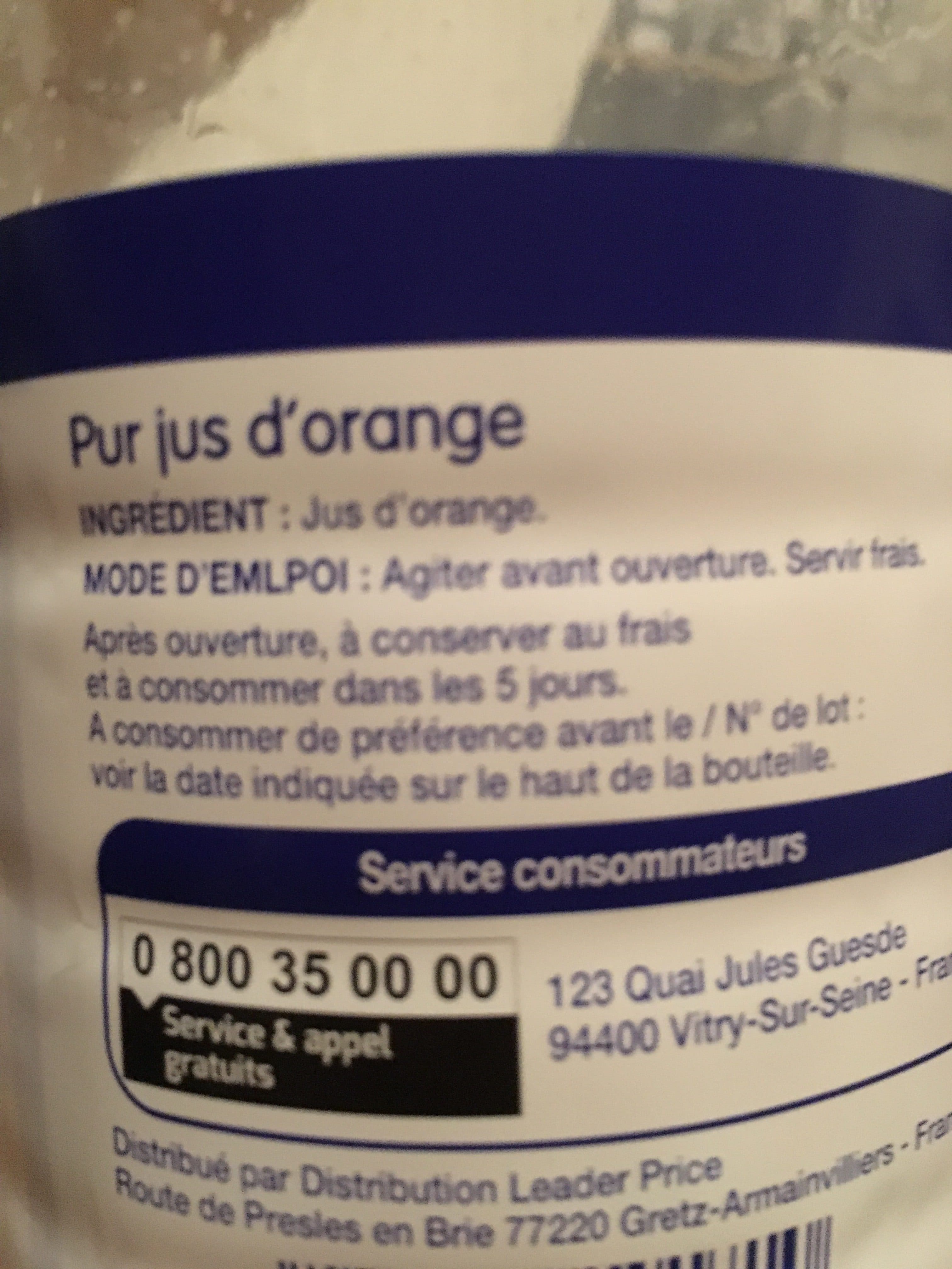 Leader Price Pur jus d'orange packshot