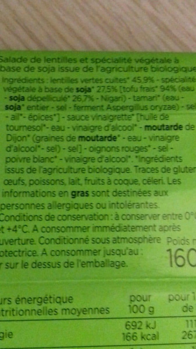 Franprix salade lentilles tofu bio packshot