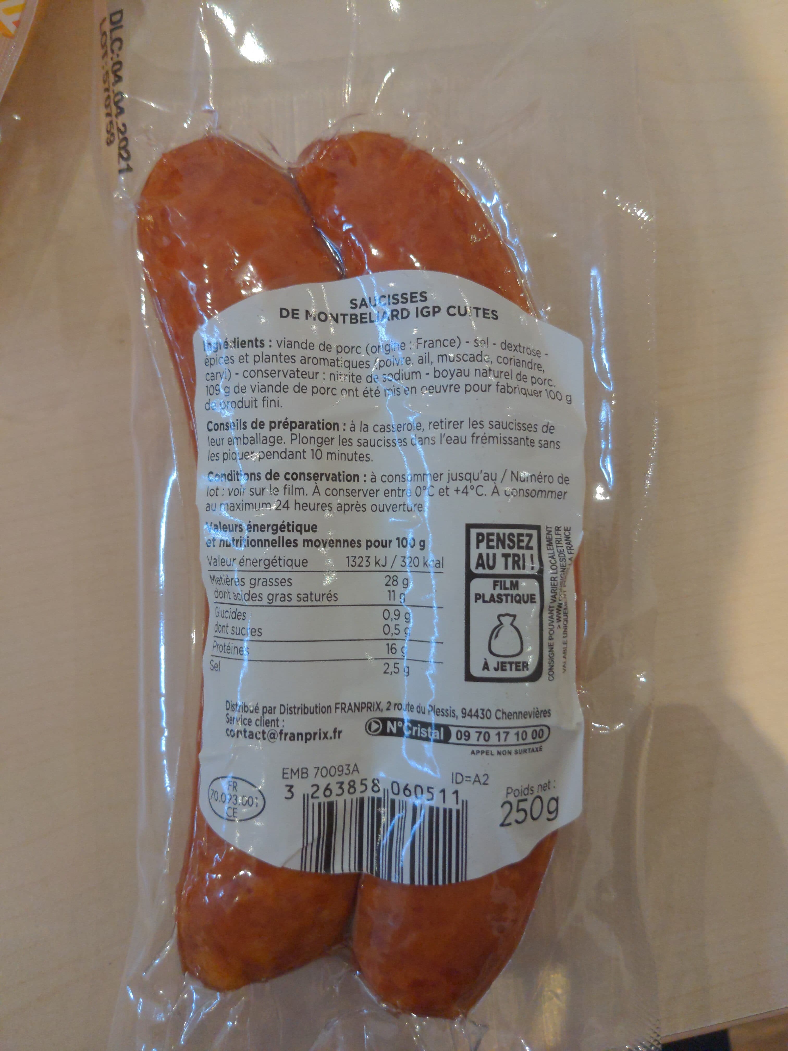 Franprix Saucisse de montbeliard cuite packshot