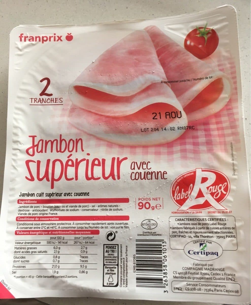 Franprix Jambon superieur packshot