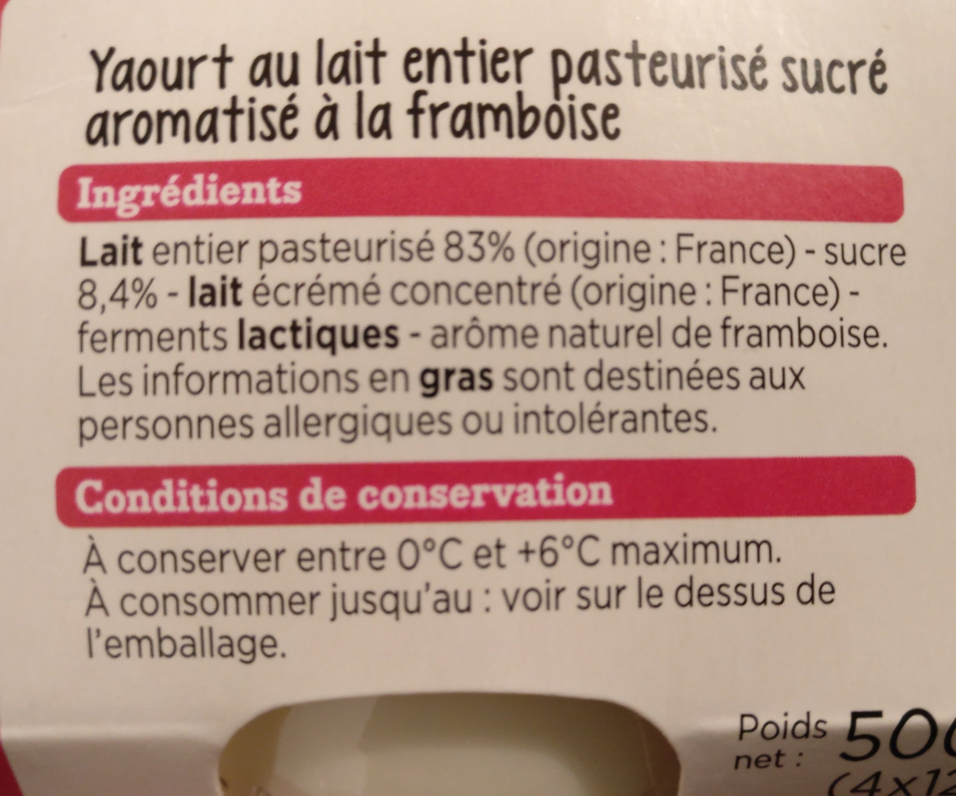 Franprix Yaourts au lait entier aromatisé framboise packshot