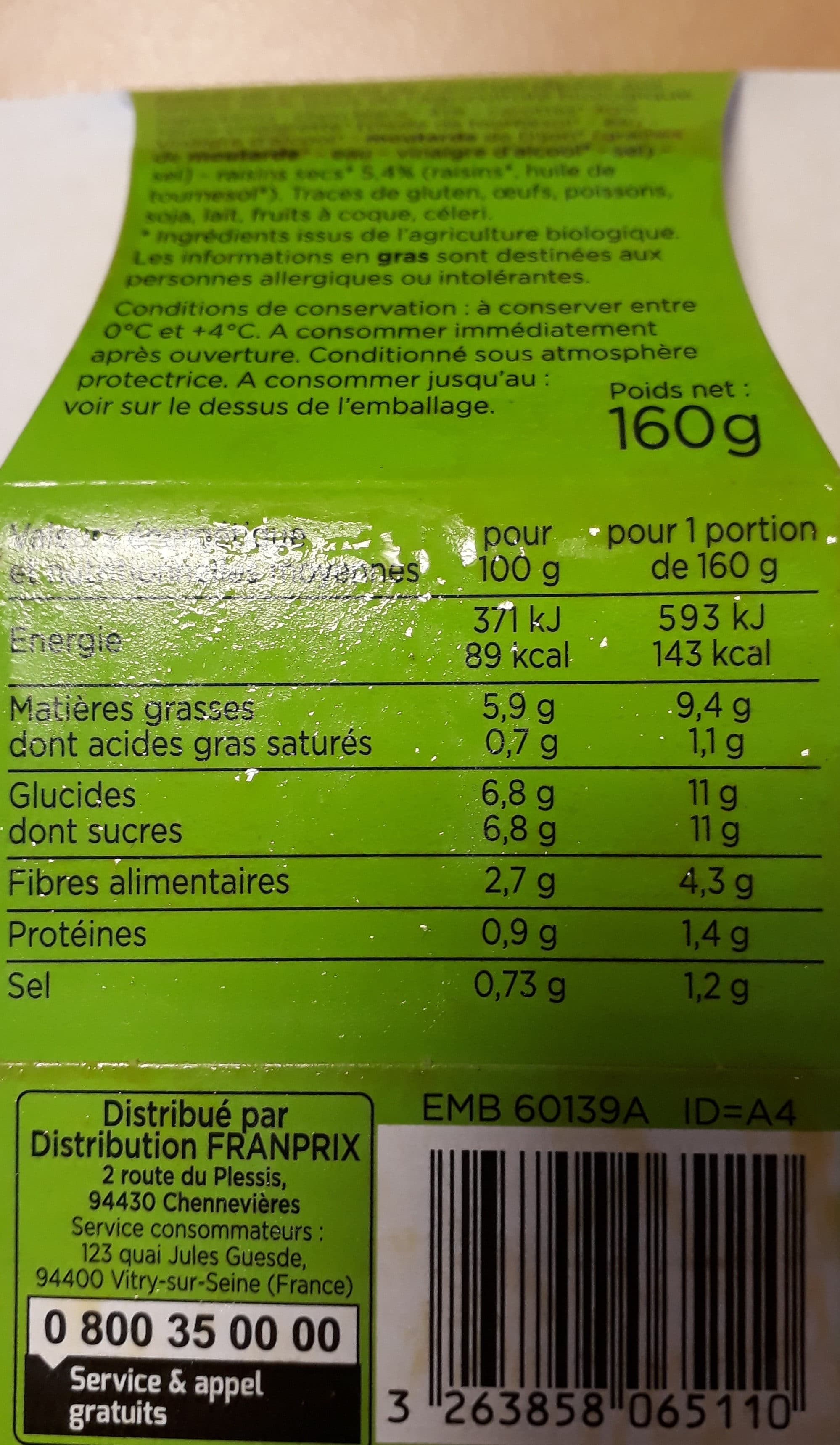 Franprix salade chou carotte raisin bio packshot