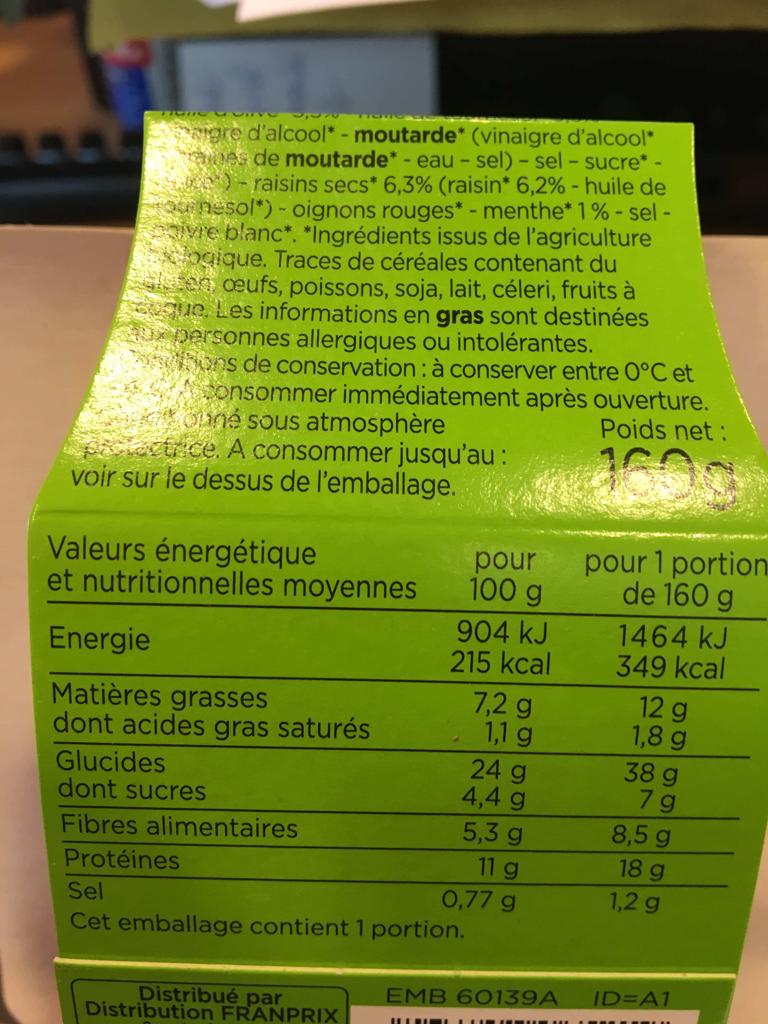 FRANPRIX Salade de lentilles corail aux raisins secs packshot