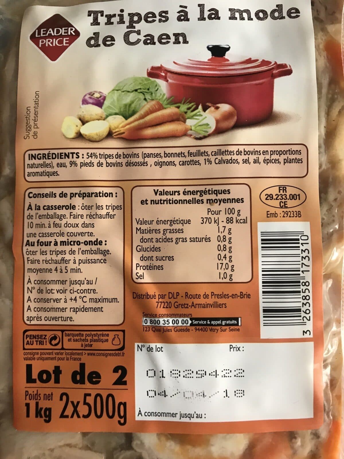 Leader Price Tripes à la mode de Caen packshot