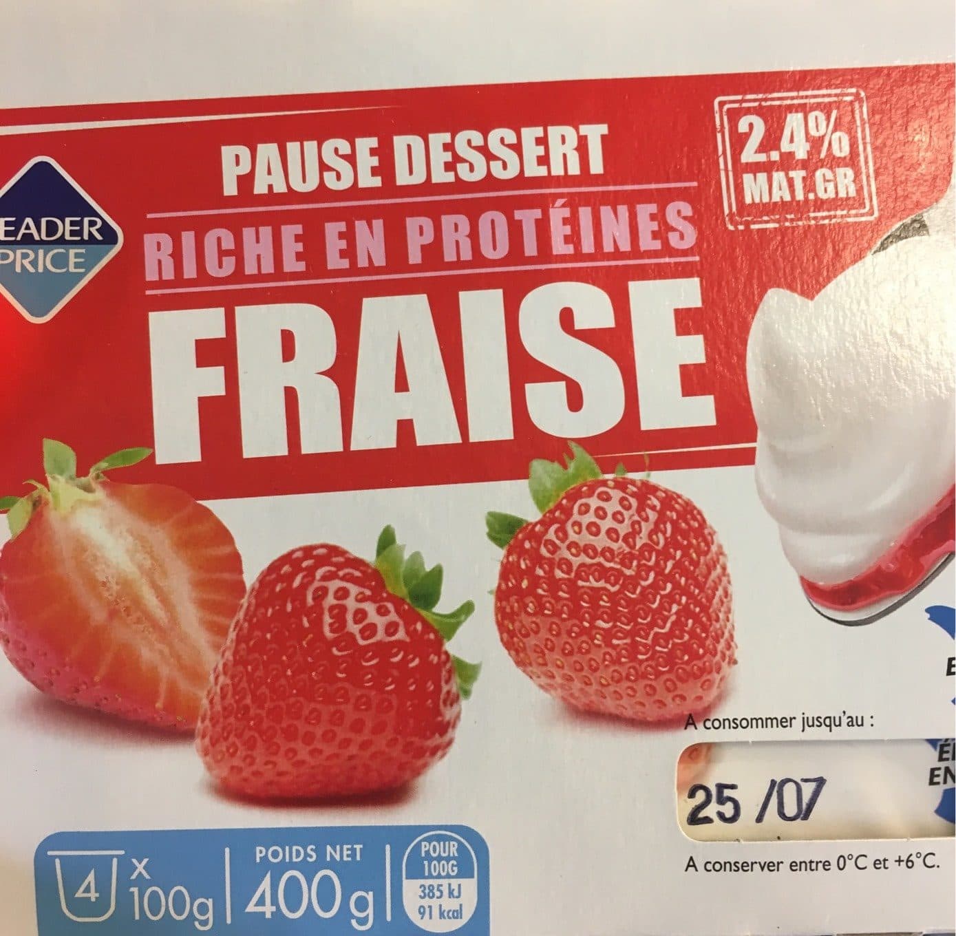 Leader Price Pause dessert fraise packshot