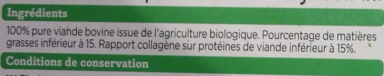Franprix Bio steaks haches pur boeuf 15% MG bio VBF packshot