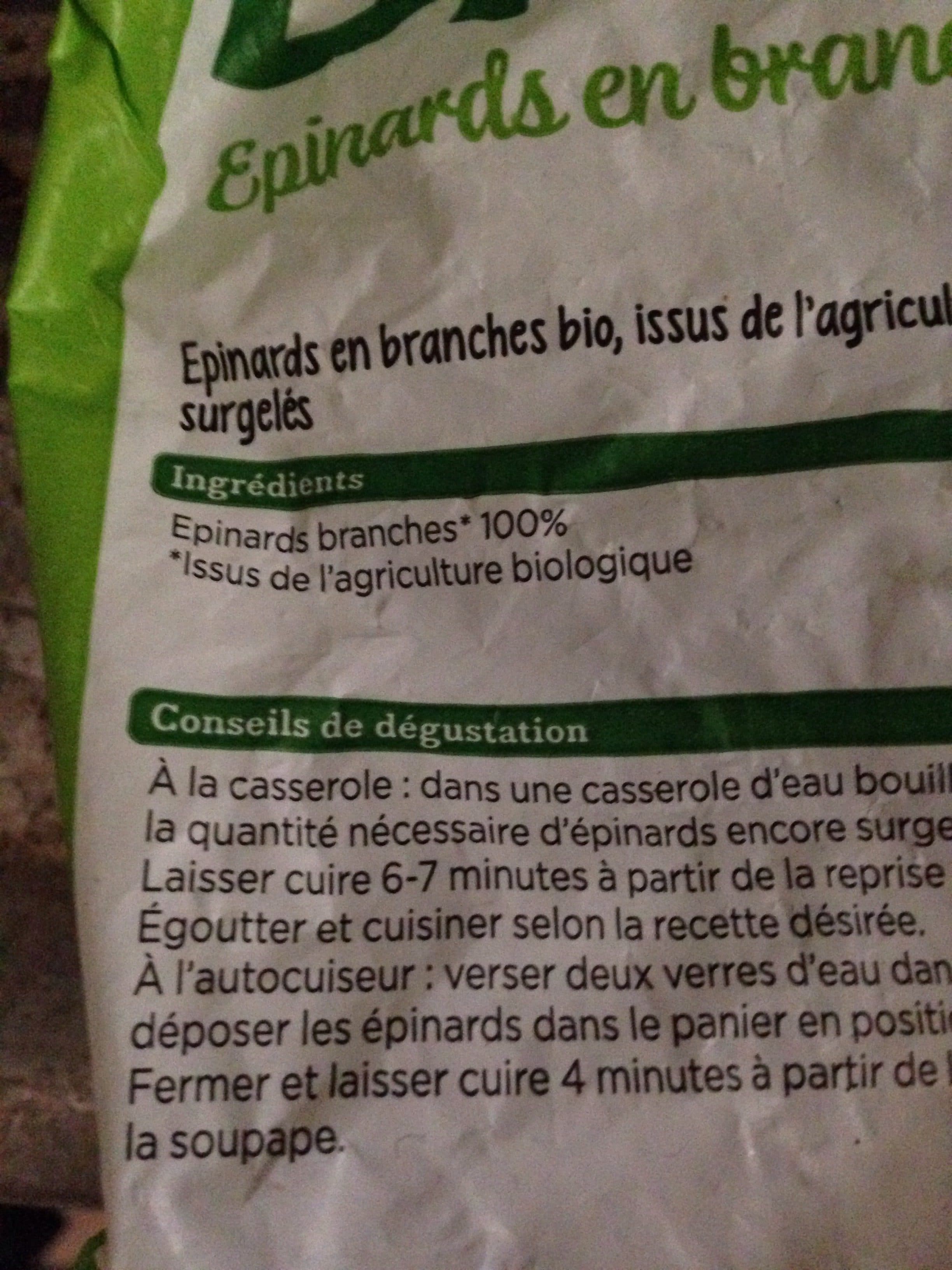 Franprix Bio epinards en branche bio packshot