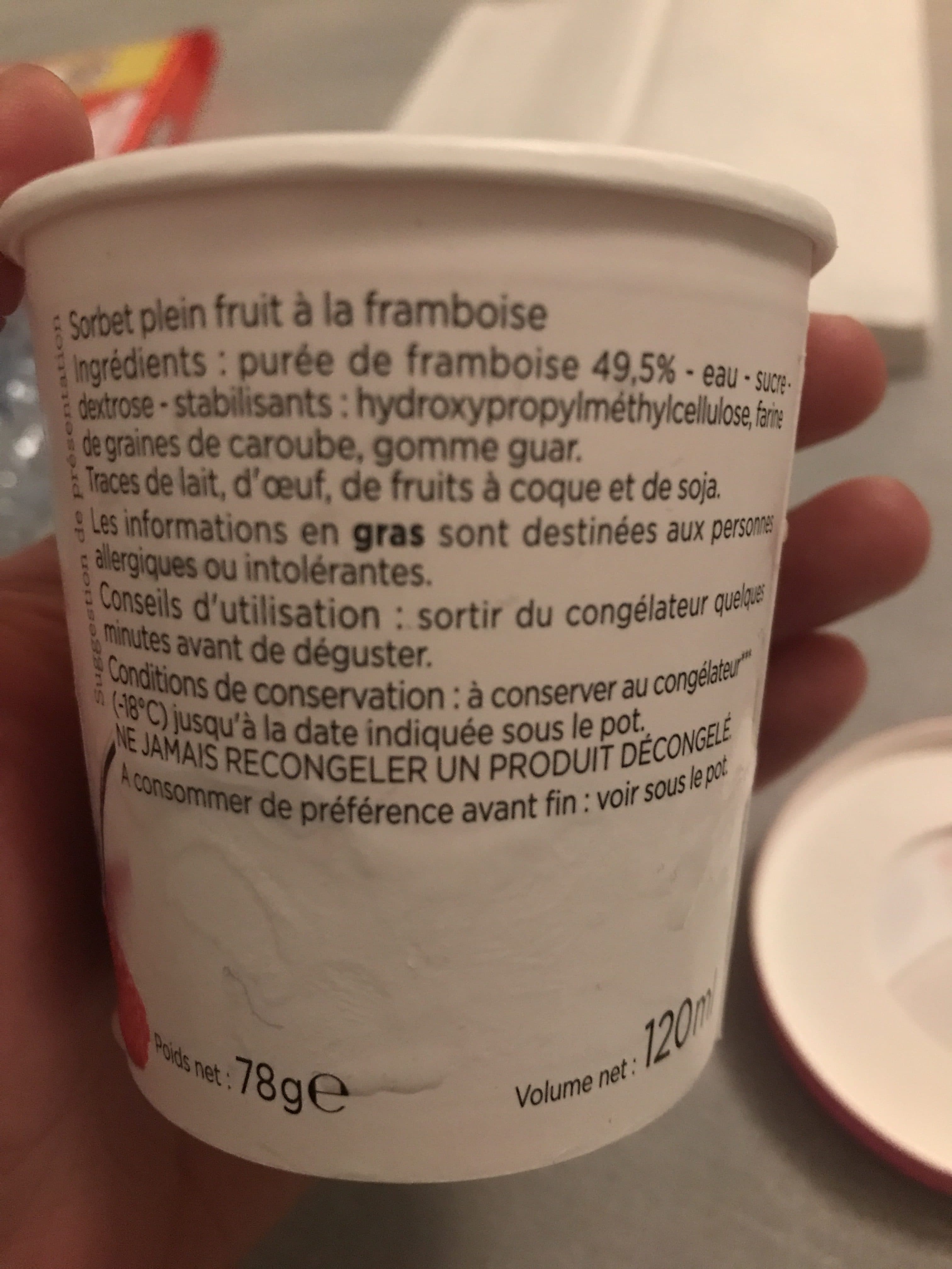 Franprix Sorbet Plein Fruit Framboise packshot