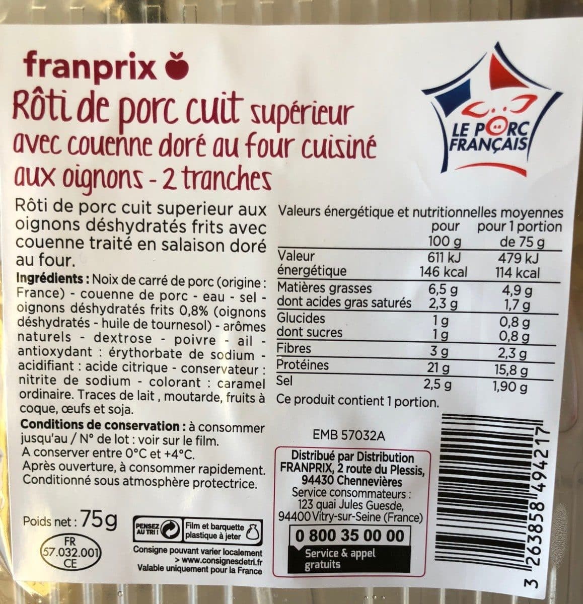Franprix Roti de porc cuit packshot