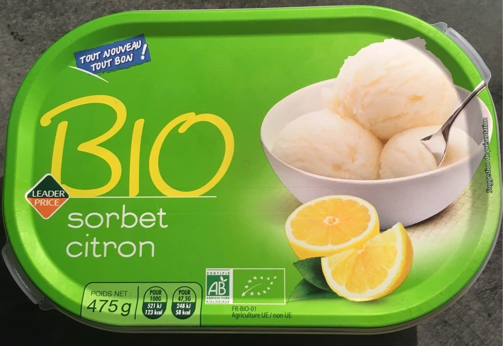 Leader Price Sorbet citron packshot