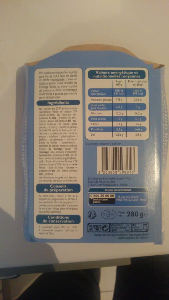 Leader Price Cordon bleu et purée de pommes de terre packshot