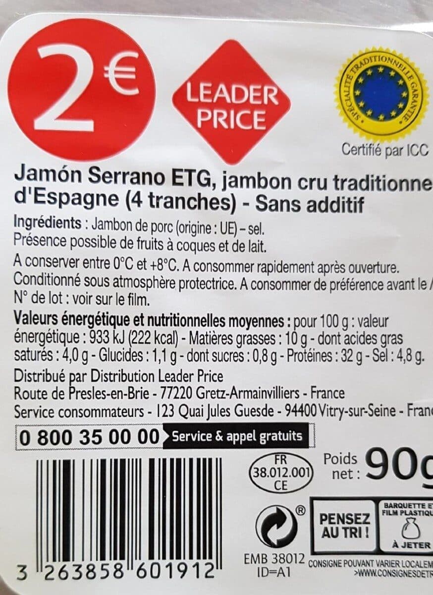Leader Price Jambon cru traditionnel d'espagne packshot